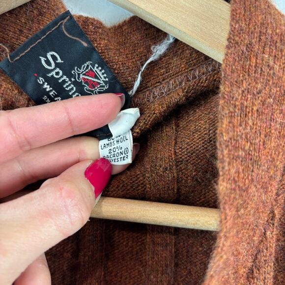 VINTAGE Springfoot Knit Vest – Belted Brown Ribbed Lambswool – Women’s L - Picture 5 of 7
